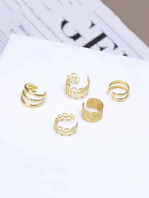 5 PCS Gold Adjustable Ear Cuffs Earrings for Women Girls Non-Piercing Cartilage Clip on Earrings Wrap Ear Jewelry Set