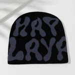 1pc Women`S Intarsia Two-Tone Letter Pattern Knit Beanie Hat, Warm Outfit For Autumn/Winter