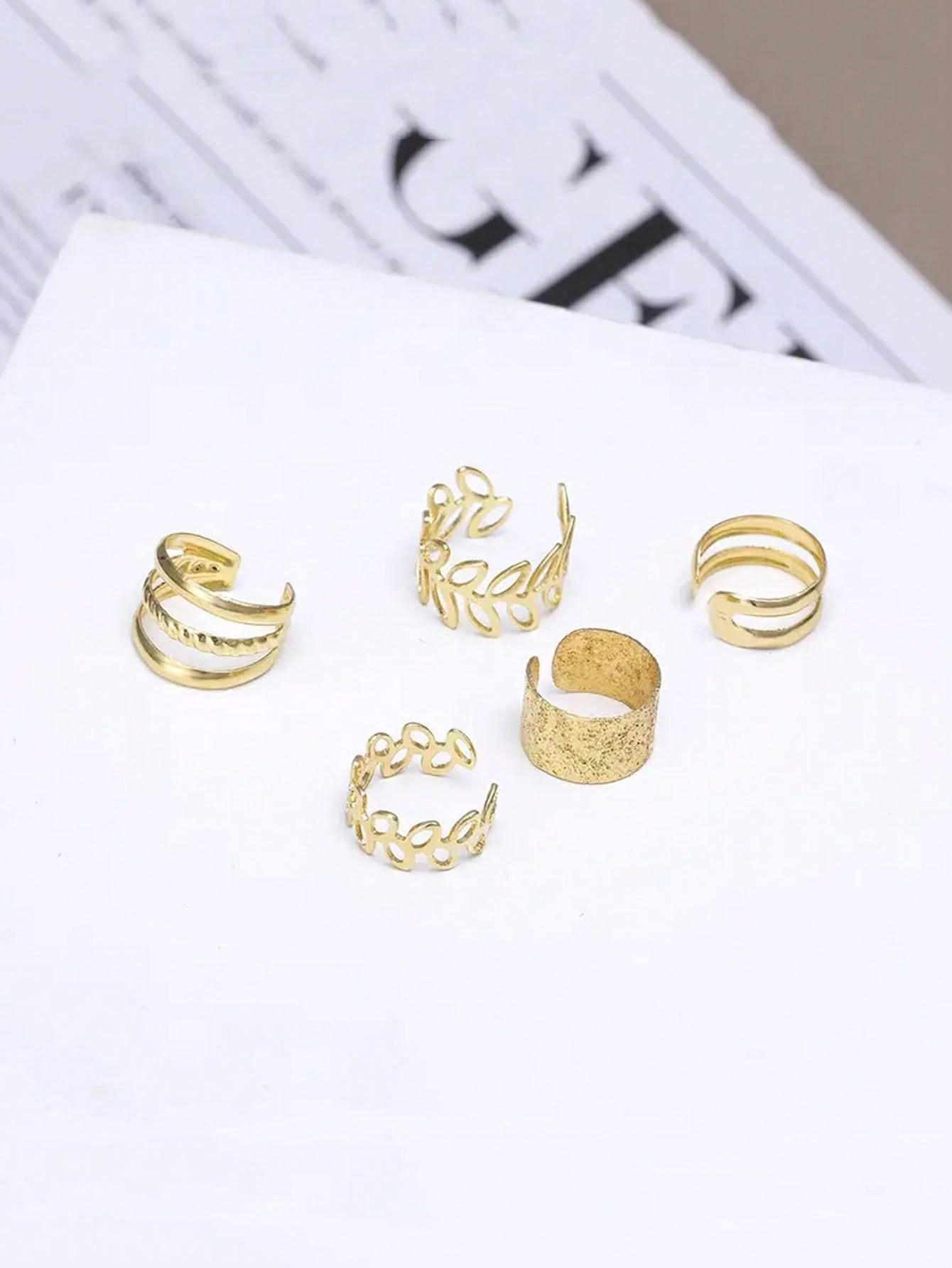 5 PCS Gold Adjustable Ear Cuffs Earrings for Women Girls Non-Piercing Cartilage Clip on Earrings Wrap Ear Jewelry Set