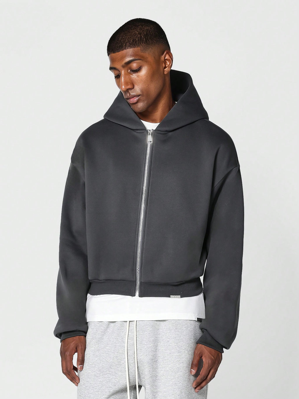 SUMWON Crop Fit Essential Zip Through Hoodie