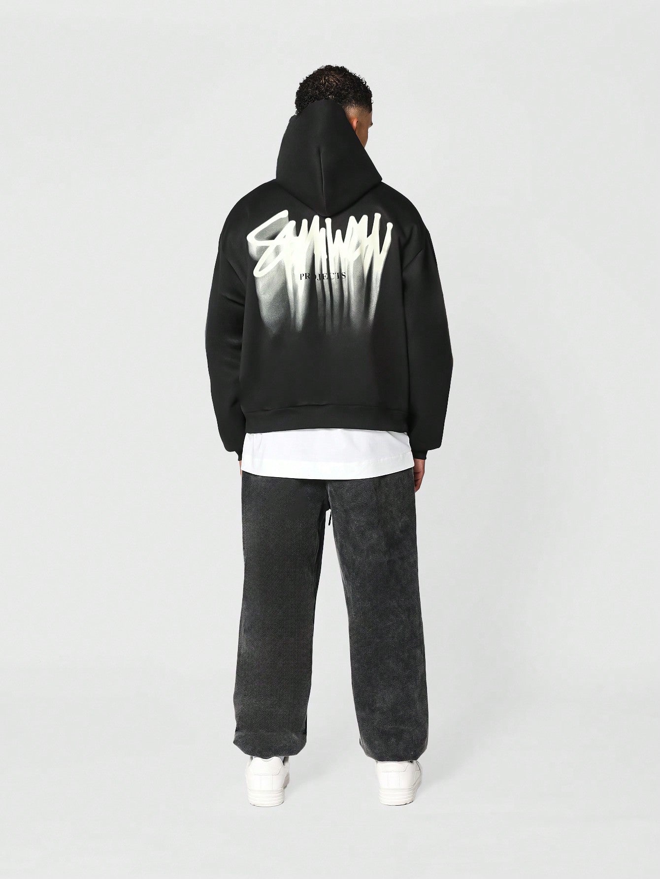 SUMWON Overhead Hoodie With Back Graffiti Graphic Print