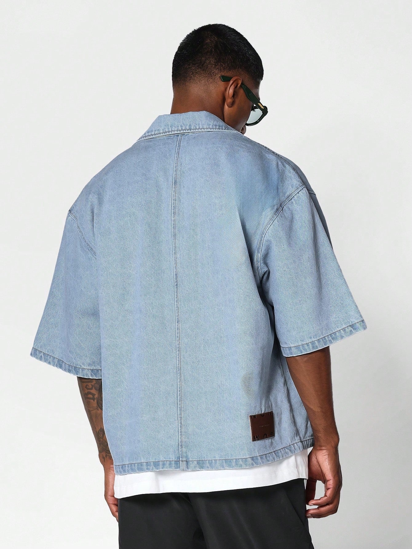 SUMWON Boxy Fit Revere Collar Denim Shirt