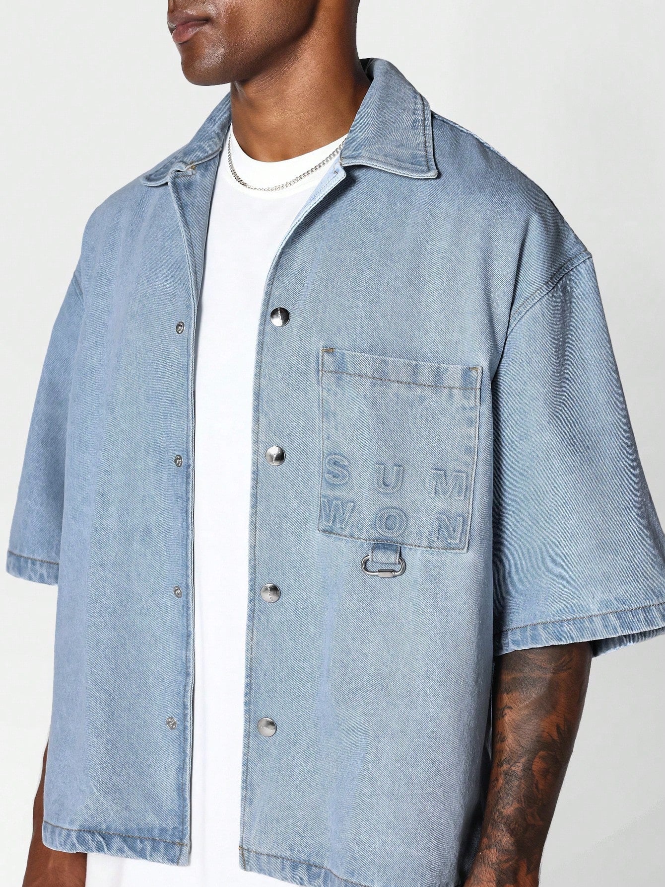 SUMWON Boxy Fit Revere Collar Denim Shirt