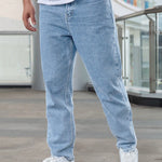 Men's Casual Washed Tapered Jeans With Pockets