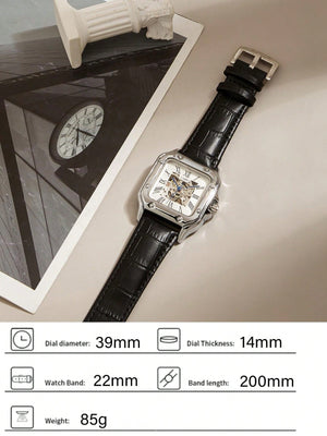 CASIRUI 1pc Automatic Mechanical Square Shaped Men's Wristwatch, Fashionable