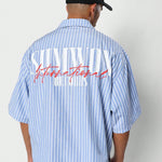 SUMWON Boxy Fit Revere Stripe Shirt With Back Print