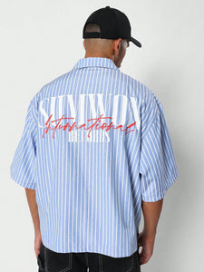 SUMWON Boxy Fit Revere Stripe Shirt With Back Print