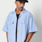 SUMWON Boxy Fit Revere Stripe Shirt With Back Print