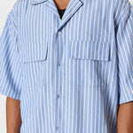 SUMWON Boxy Fit Revere Stripe Shirt With Back Print