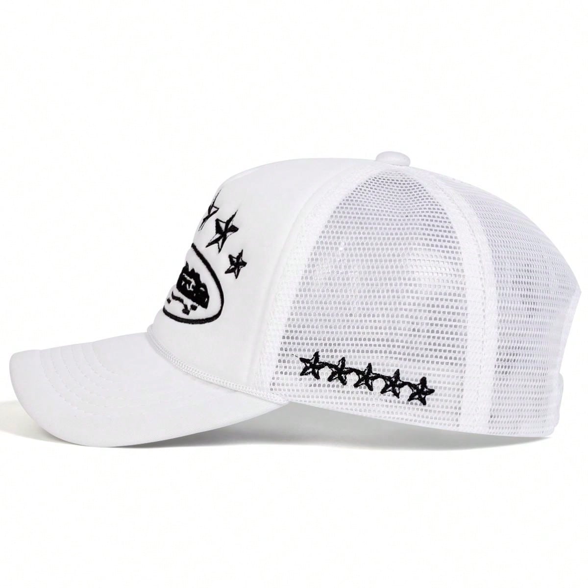 1pc Men's Five-Pointed Star Embroidered Truck Driver Cap, Fashionable Baseball Cap With Outdoor Sun Protection, Casual Mesh Cap For Spring Autumn Travel Beach Holiday