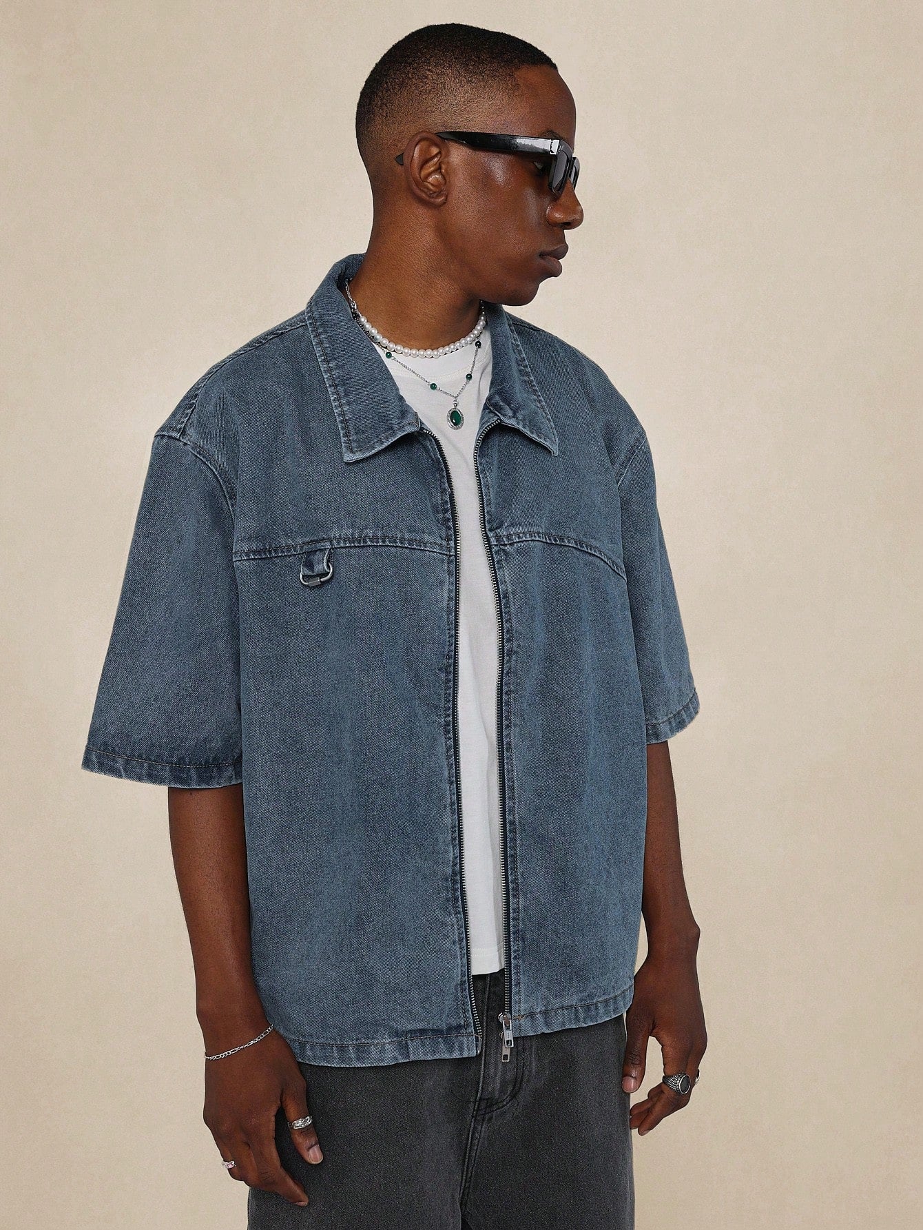 SUMWON Zip Through Denim Shirt With Back Branded Label