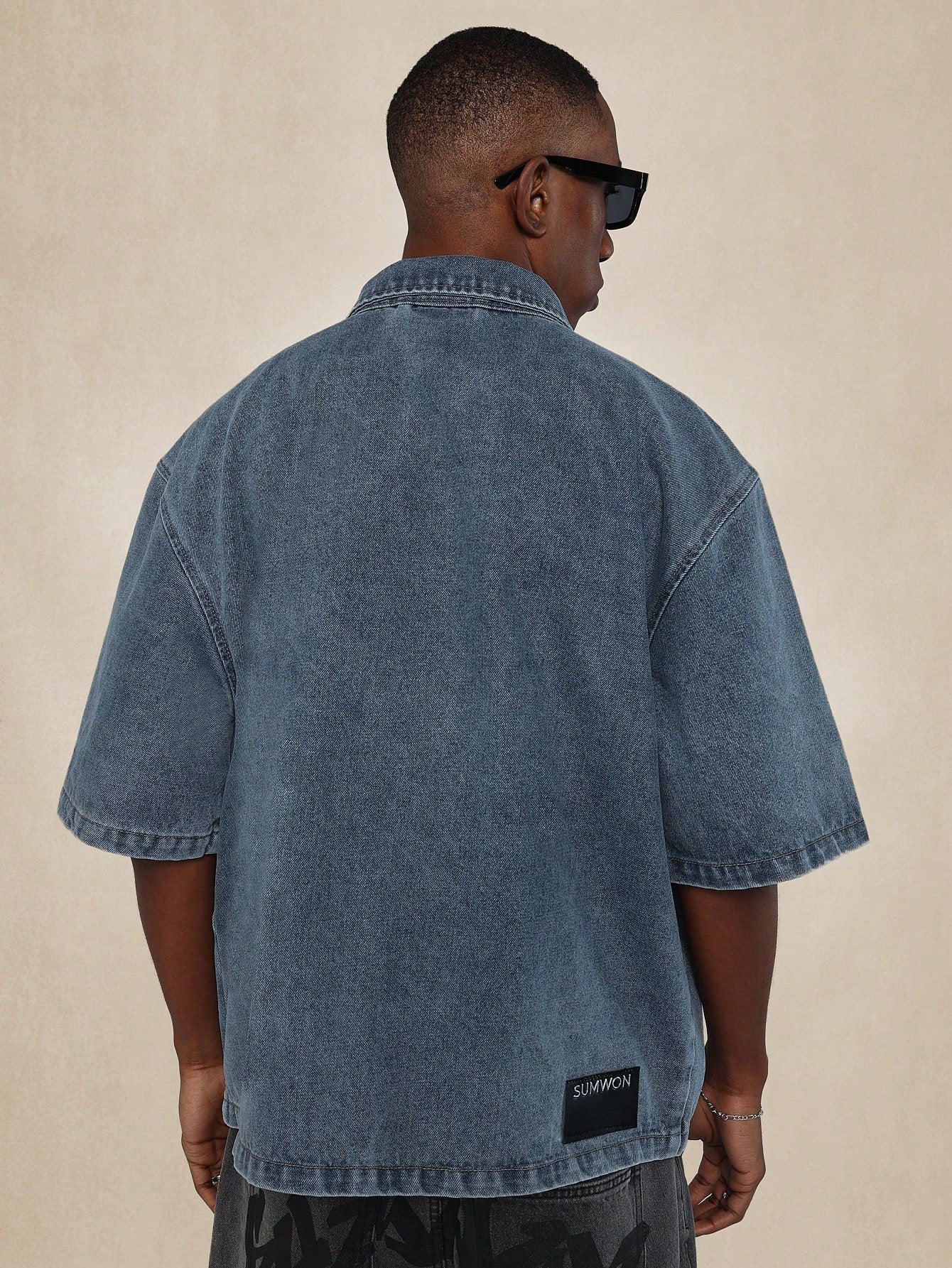 SUMWON Zip Through Denim Shirt With Back Branded Label