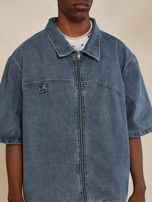 SUMWON Zip Through Denim Shirt With Back Branded Label