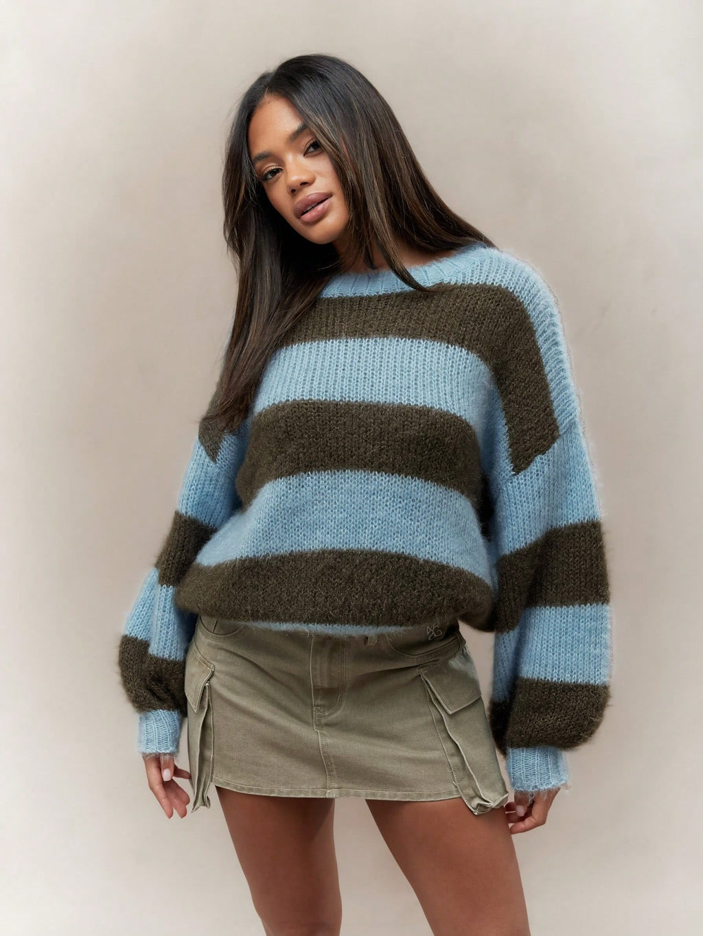 MISSGUIDED Color Block Striped Drop Shoulder Oversized Knit Sweater