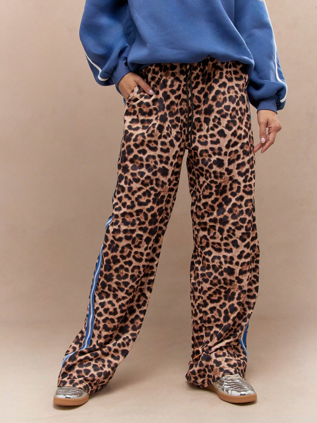 MISSGUIDED Leopard Print Side Stripe Wide Leg Pants With Drawstrings