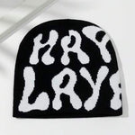 1pc Women`S Intarsia Two-Tone Letter Pattern Knit Beanie Hat, Warm Outfit For Autumn/Winter