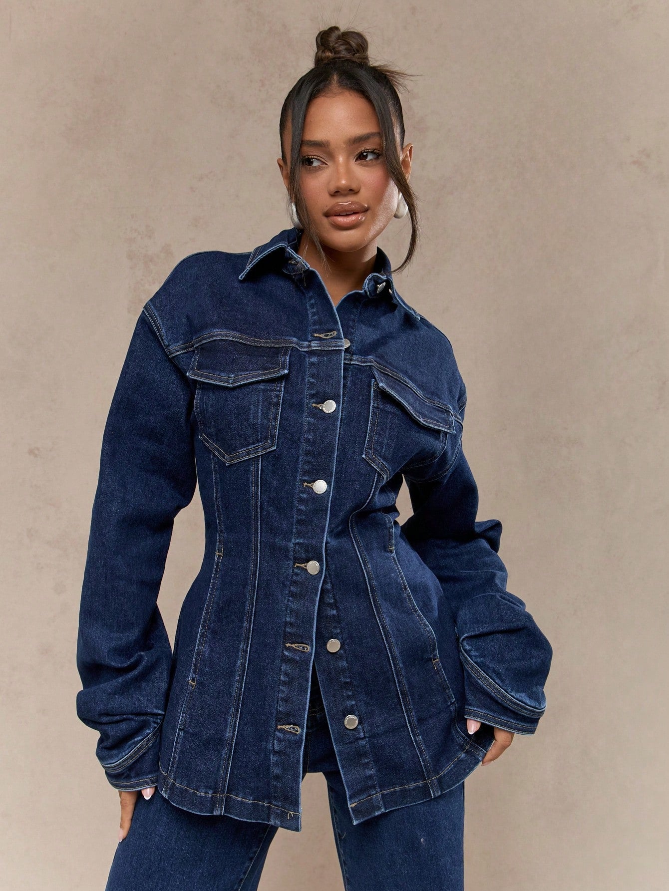 MISSGUIDED Buttoned Long Balloon Sleeves Mini Denim Shirt Dress