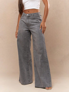 MISSGUIDED Washed Denim Wide Leg Jeans