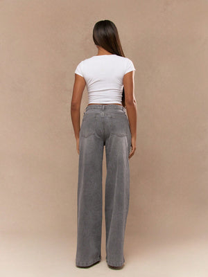 MISSGUIDED Washed Denim Wide Leg Jeans