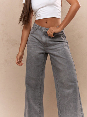 MISSGUIDED Washed Denim Wide Leg Jeans