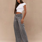 MISSGUIDED Washed Denim Wide Leg Jeans