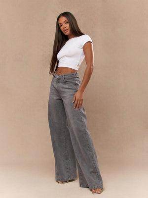 MISSGUIDED Washed Denim Wide Leg Jeans