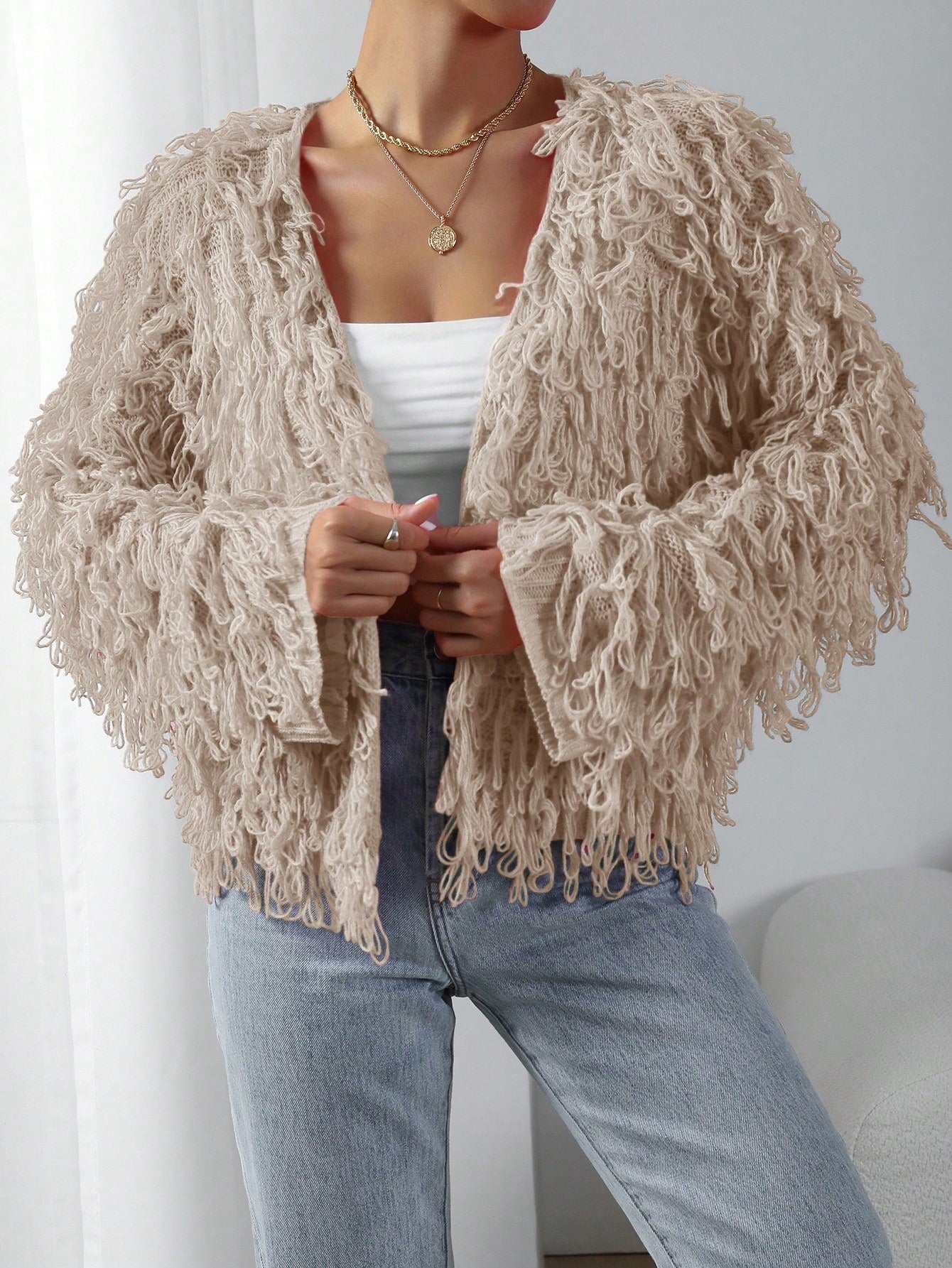 BAE Women Casual Solid Color Open Front Loop Knit Cardigan