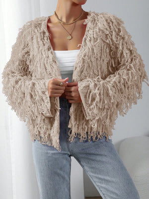 BAE Women Casual Solid Color Open Front Loop Knit Cardigan