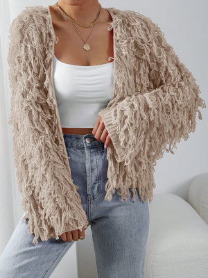 BAE Women Casual Solid Color Open Front Loop Knit Cardigan