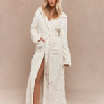 MISSGUIDED Fluffy Cable Knit Hooded Long Lounge Belted Robe