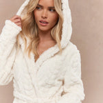 MISSGUIDED Fluffy Cable Knit Hooded Long Lounge Belted Robe