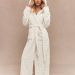 MISSGUIDED Fluffy Cable Knit Hooded Long Lounge Belted Robe