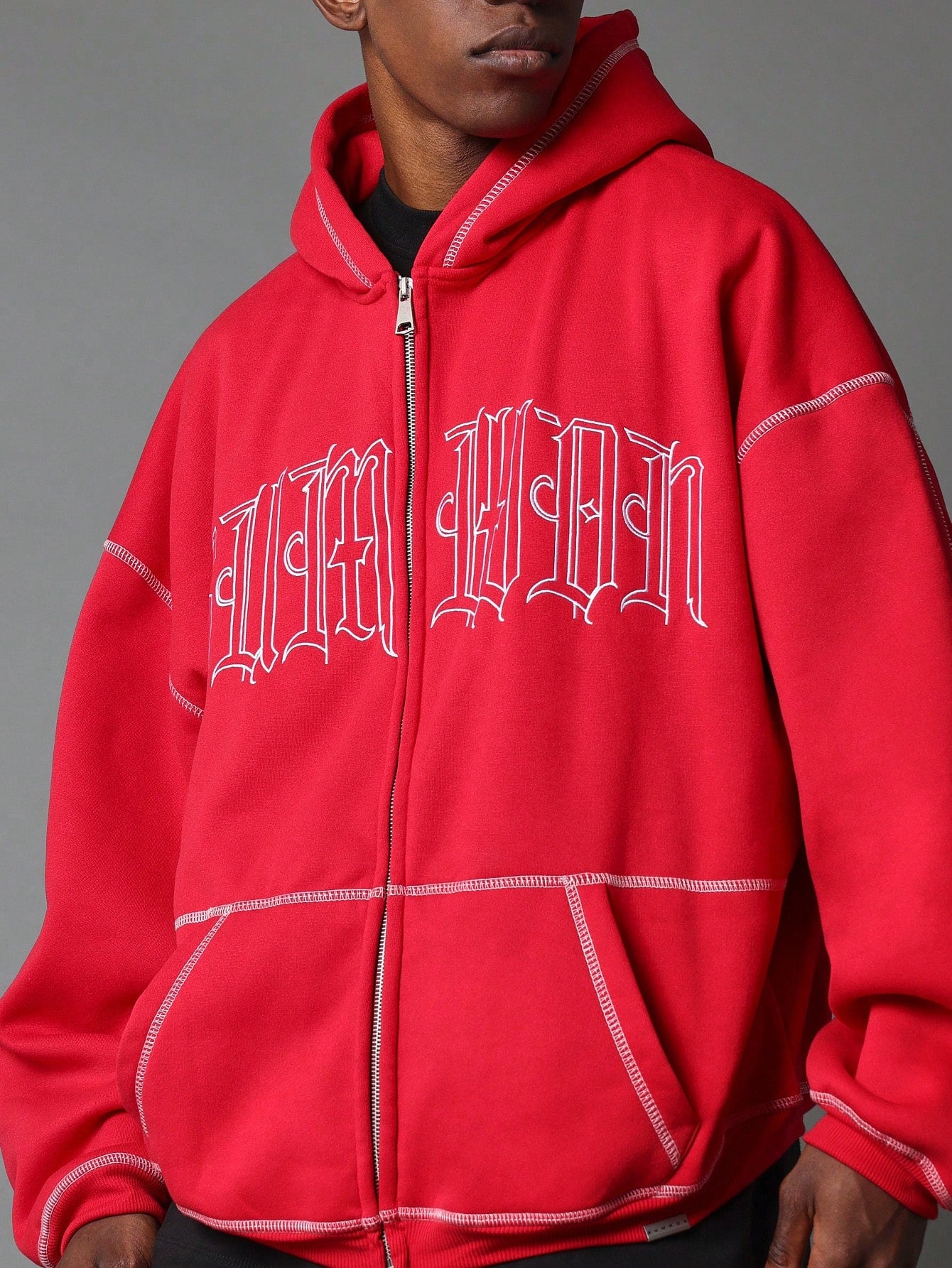 SUMWON Zip Through Hoodie With Front Embroidery