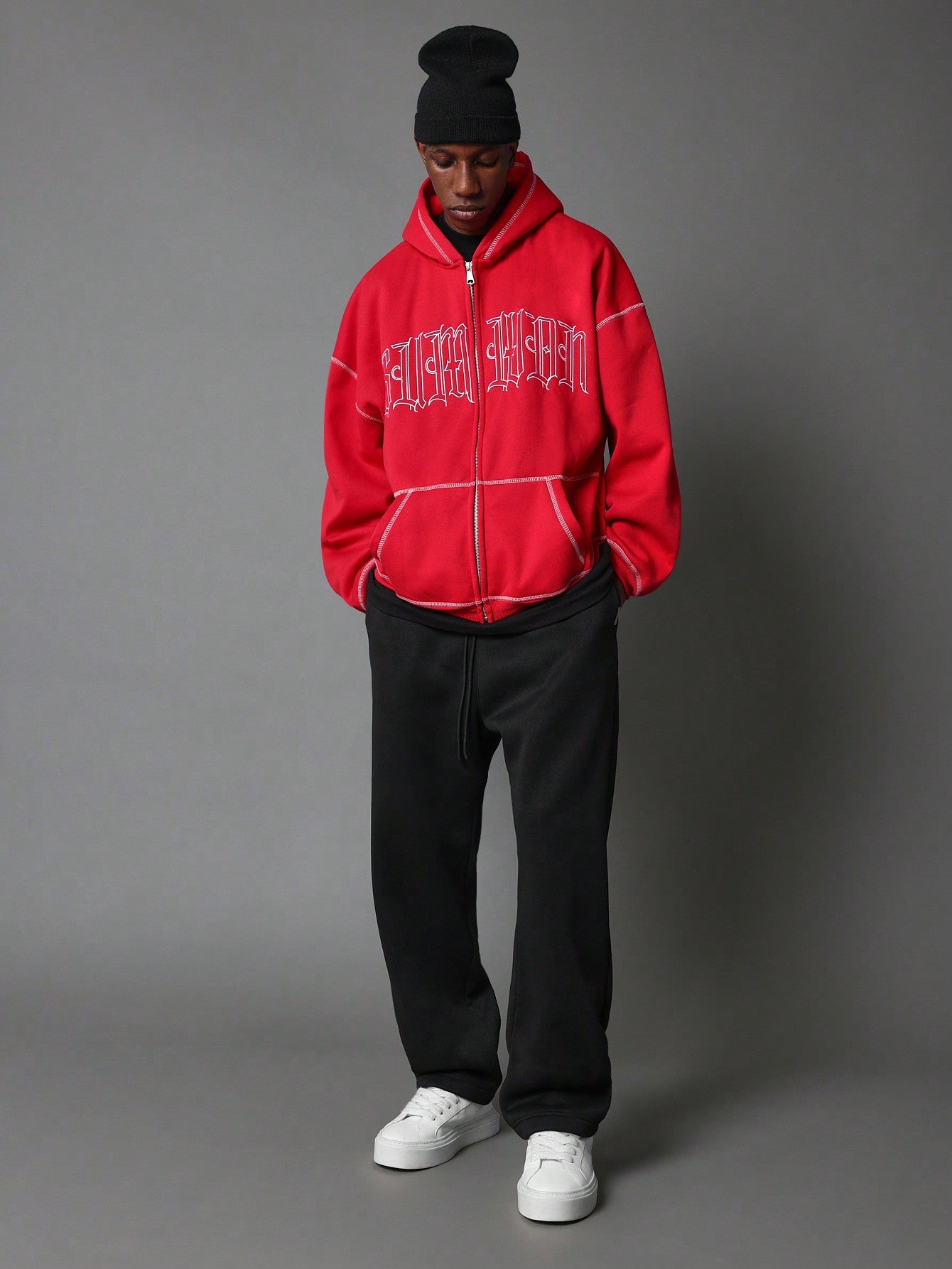 SUMWON Zip Through Hoodie With Front Embroidery