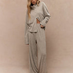 MISSGUIDED Ribbed Zip Through Long Sleeve Shirt And Pant Set, 2 Piece Set Casual Everyday Basic