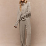 MISSGUIDED Ribbed Zip Through Long Sleeve Shirt And Pant Set, 2 Piece Set Casual Everyday Basic